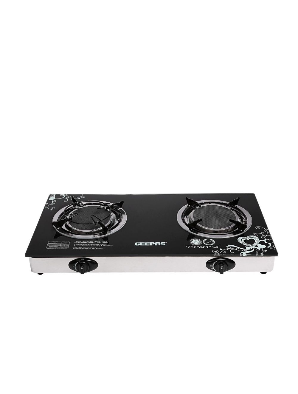 Geepas GK6865 Two Infrared Burner Glass Gas Stove with Stainless Steel Frame