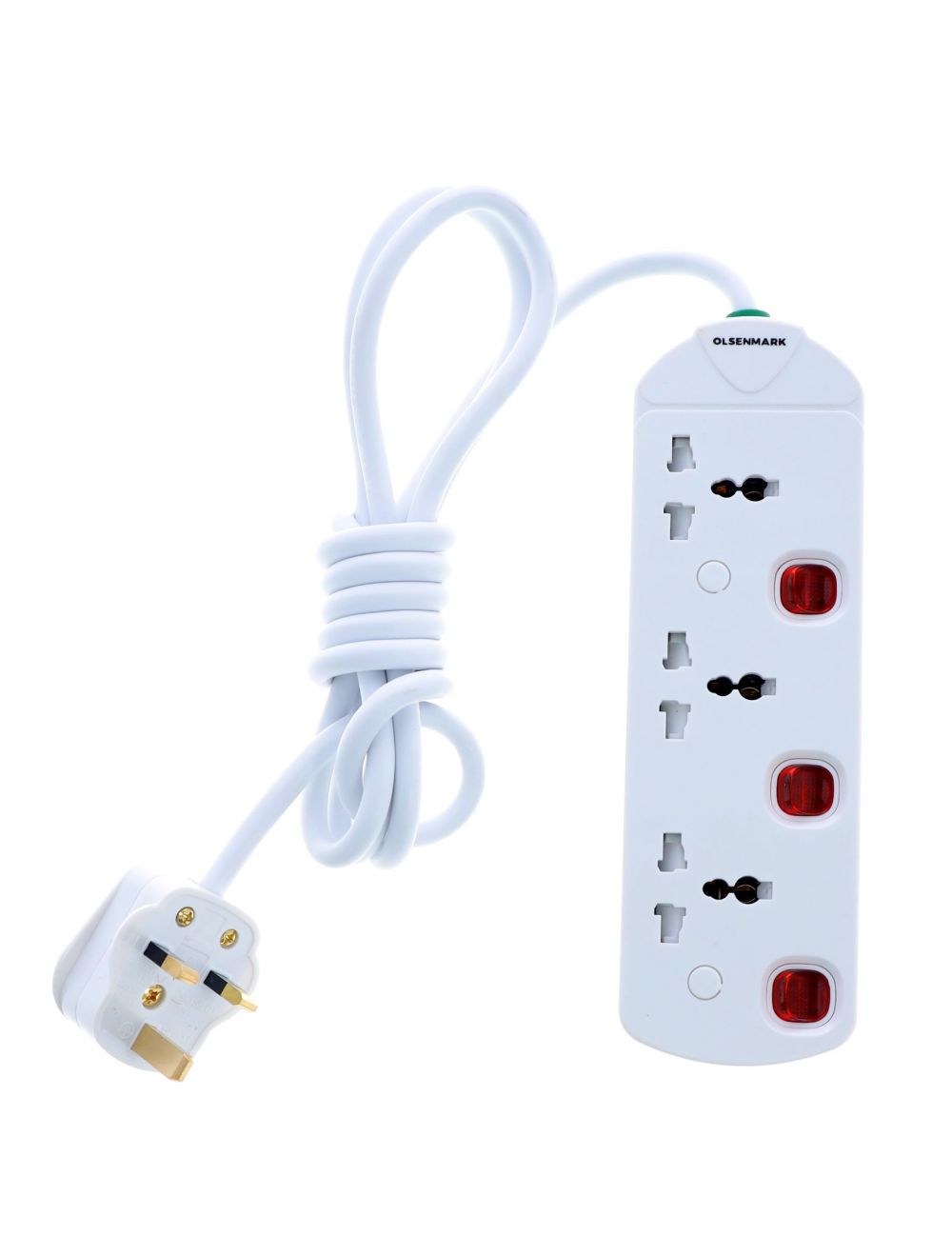 Olsenmark 3-Way Extension Socket 13A - Extension Lead Strip with Led Indicators