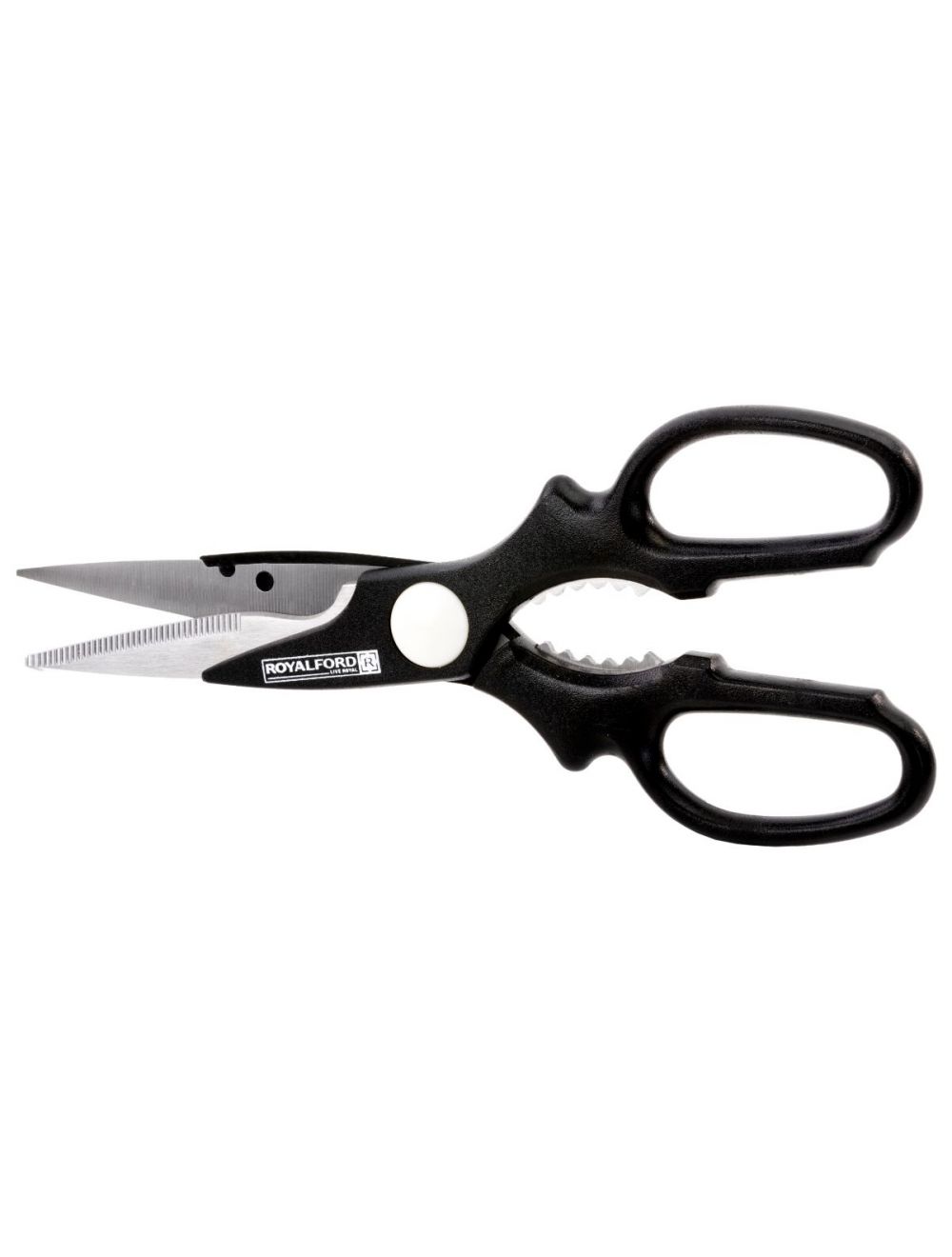 Royalford RF5839 Stainless Steel Kitchen Scissors | 2-in-1 Kitchen Scissor