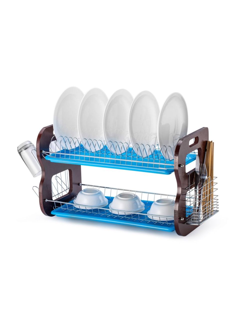 Royalford RF9667 2-Layer Dish Rack MDF & Stainless Steel, 56x26x35 cm