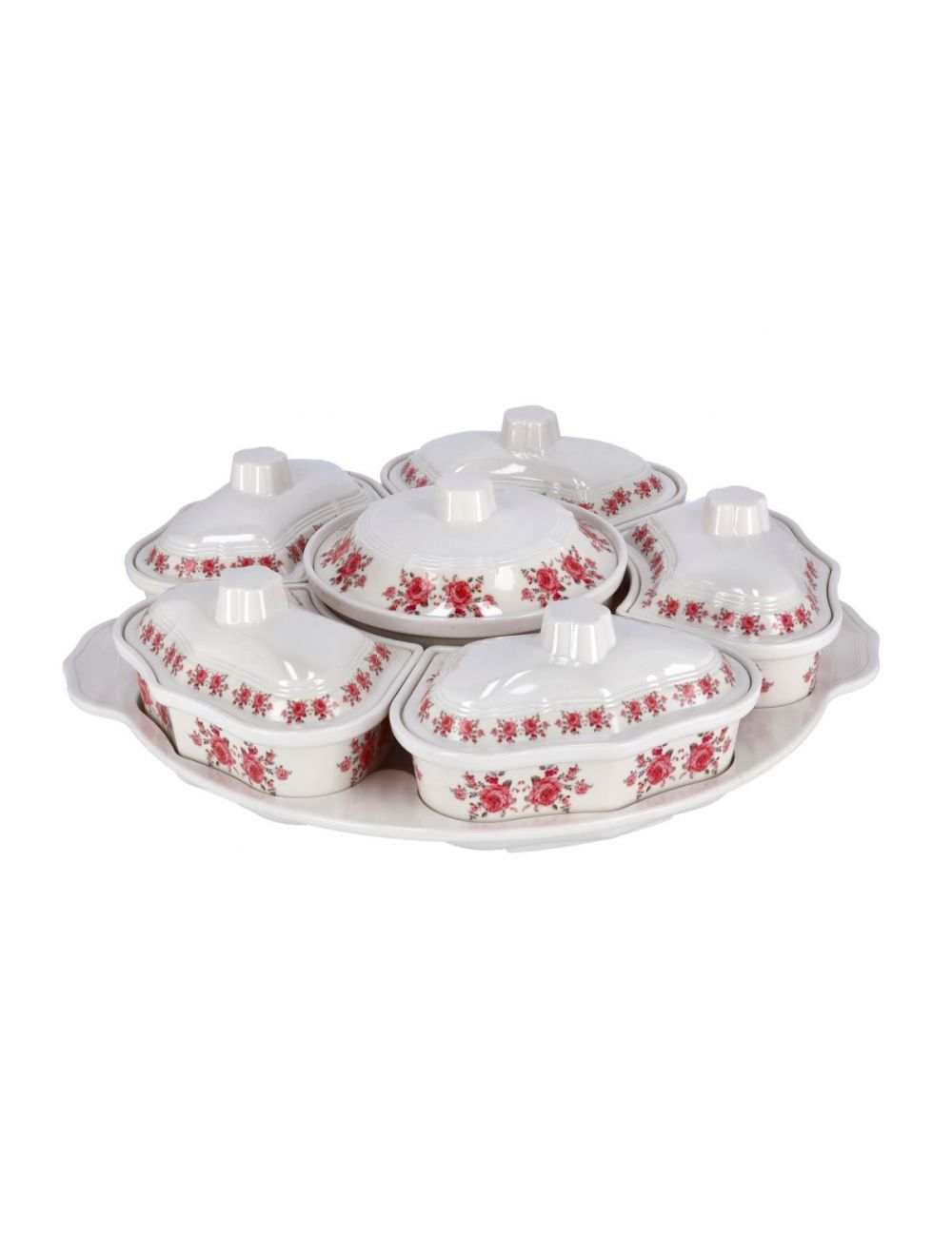 Royalford 14Pcs Revolving Serving Tray - Appetizer and Condiment Server Divided Serving Dishes with Lids |  Perfect for Chips, Dip, Veggies, Curries, Candy, Snacks & More