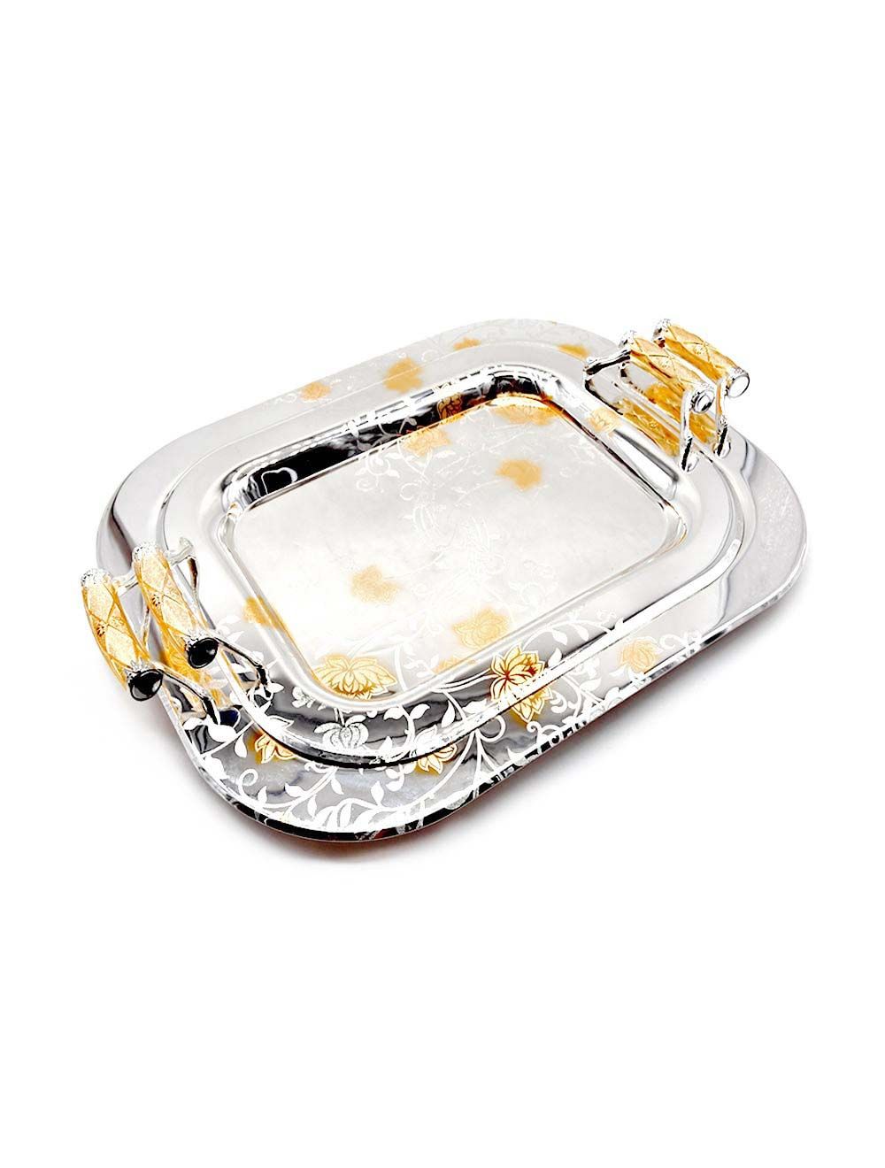 Set of 2 Tray Silver-Gold Plated Design 