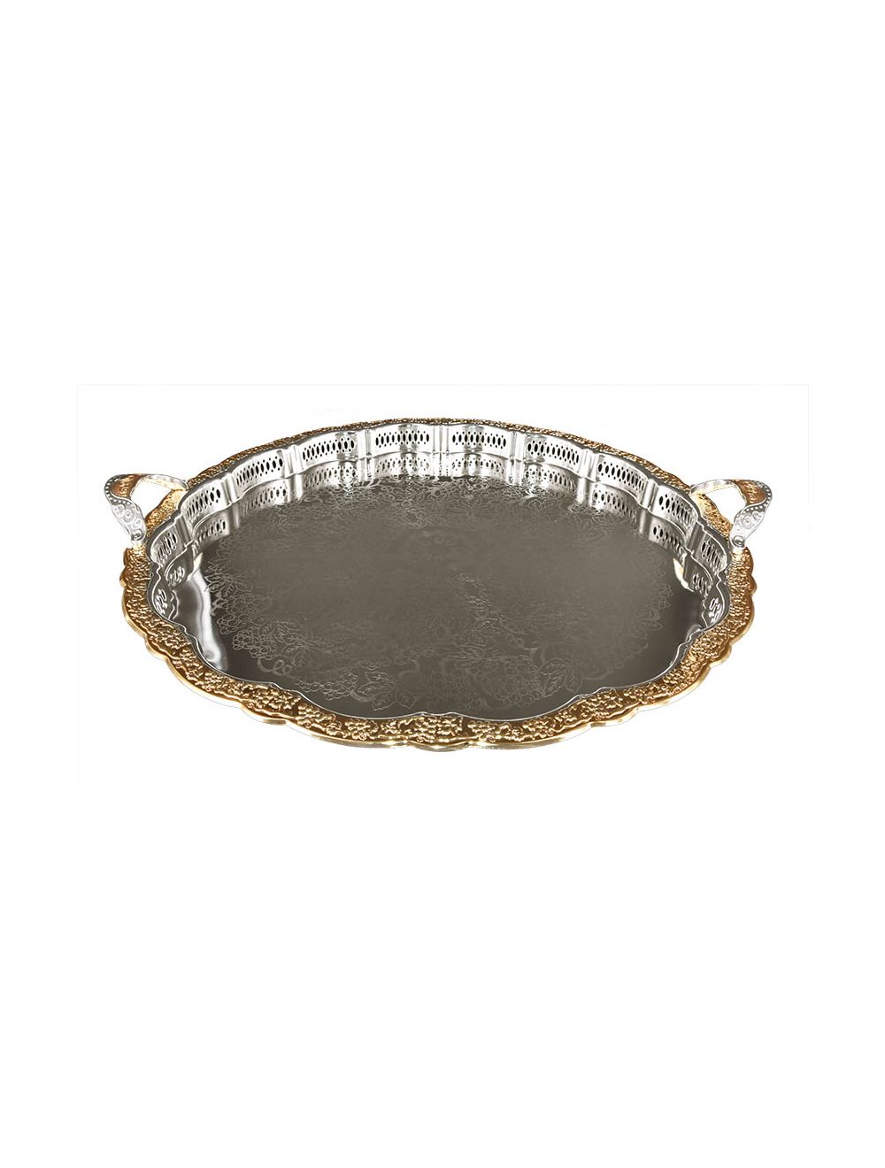 Tray Gold and Silver Plated Round Design