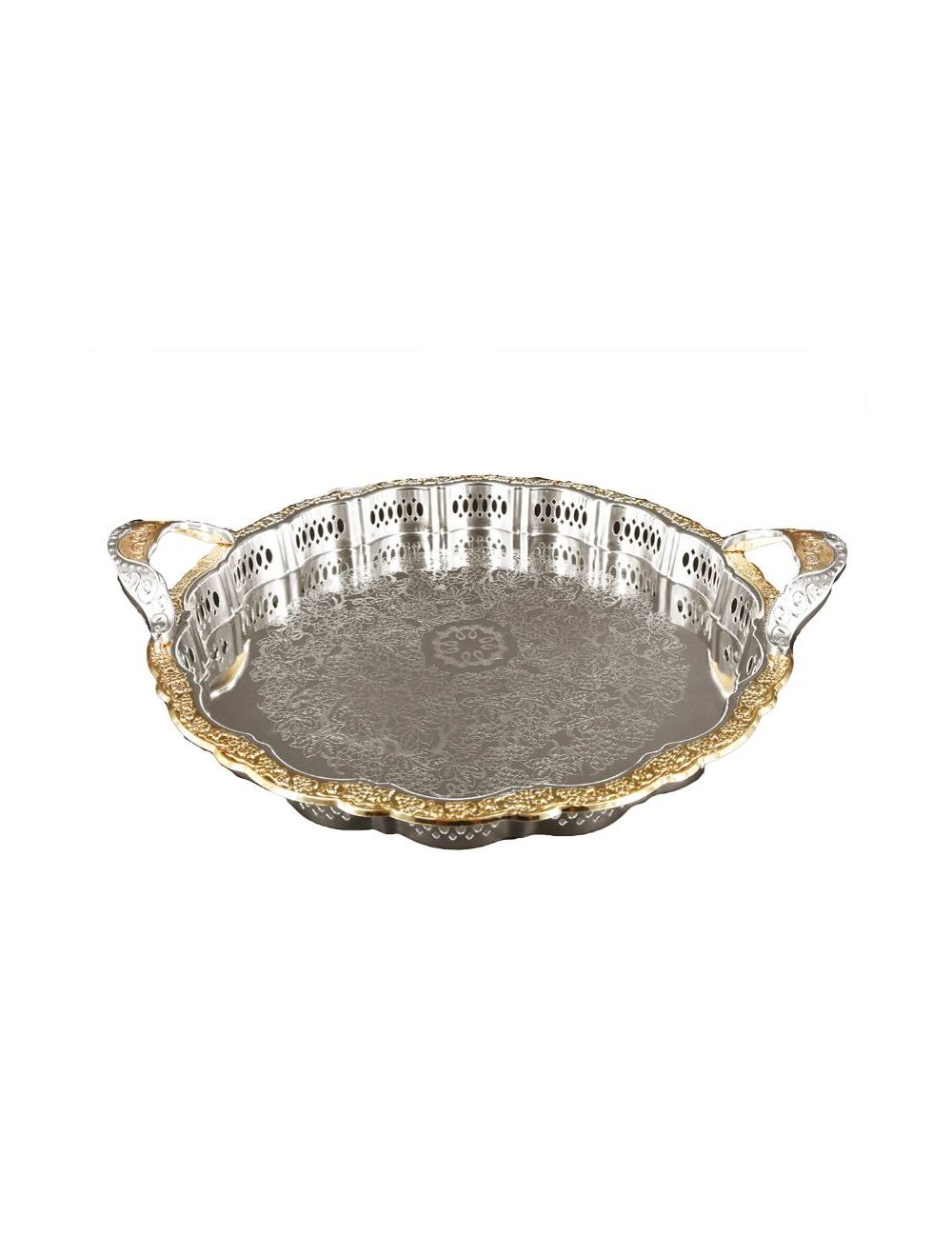 Tray Gold and Silver Plated Round Design