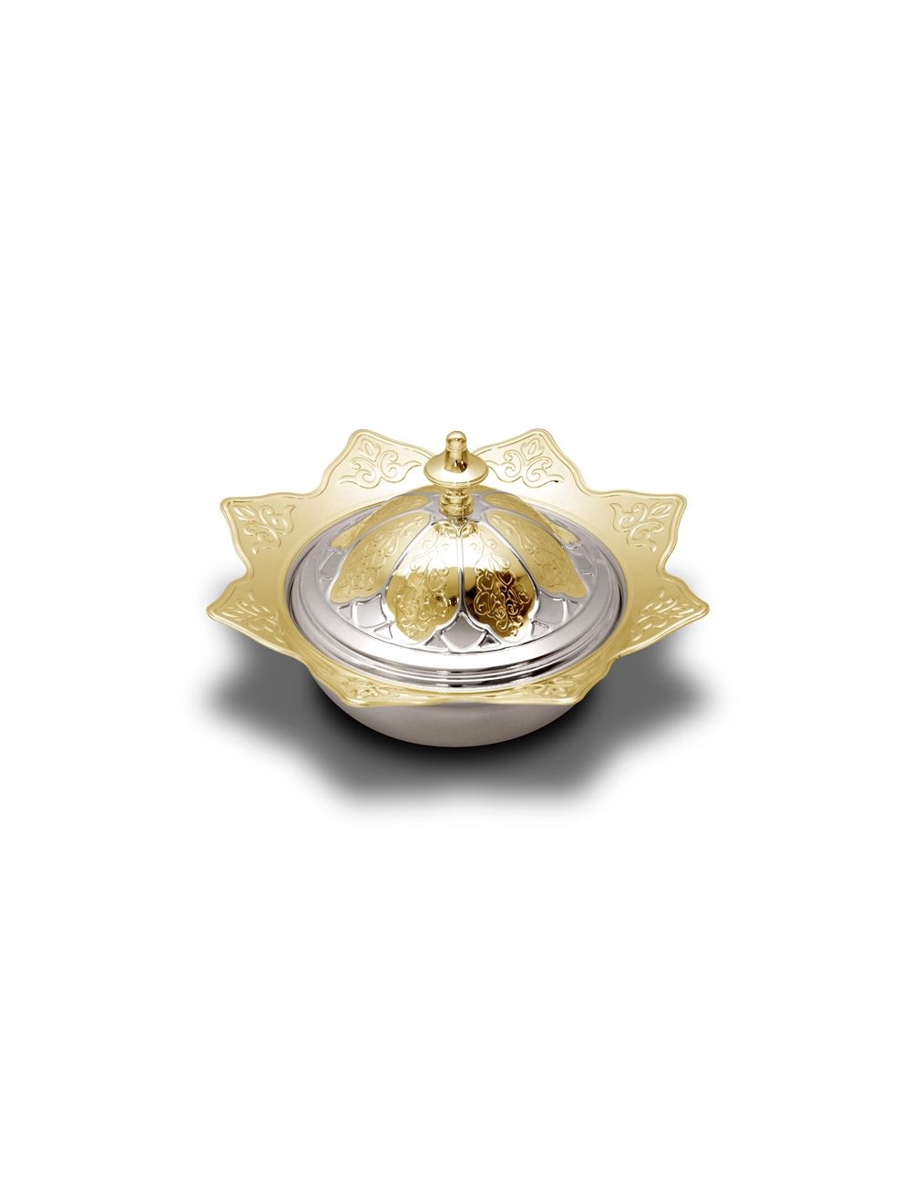 Sugar Bowl Silver and Gold Flower Design 2Pc