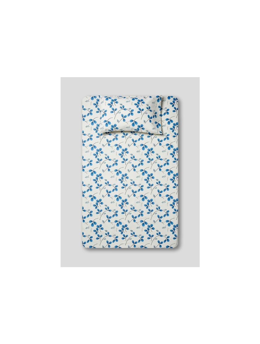 Rishahome 2-Piece Printed 180 TC Cotton Bedsheet Set Single Size, Premium Collection ( 1 Bedsheet + 1 Pillow Case) Blue Leaves-4BSPCS1023