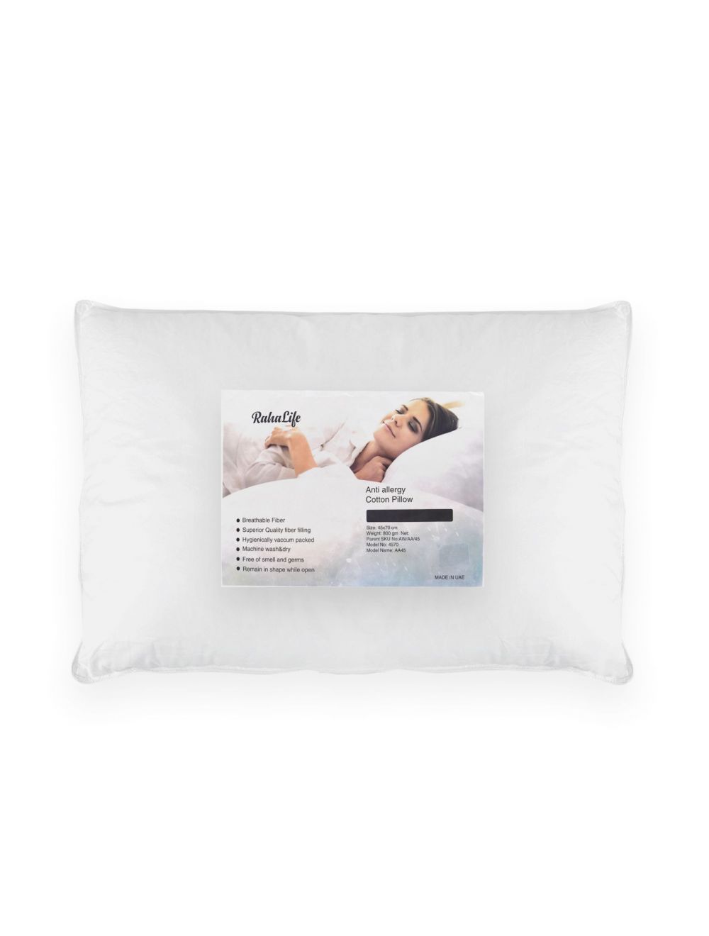 RahaLife Anti Allergy Pillow Cotton White 45x70 CM-AW/AA/45