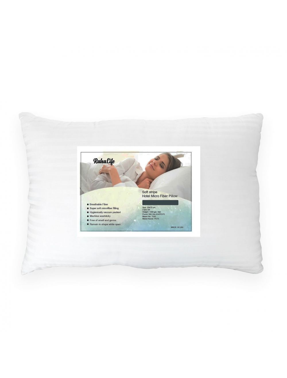 RahaLife Pack of 2 Soft Stripe Hotel Pillow Microfibre White 75x50 CM-AW/PO/75