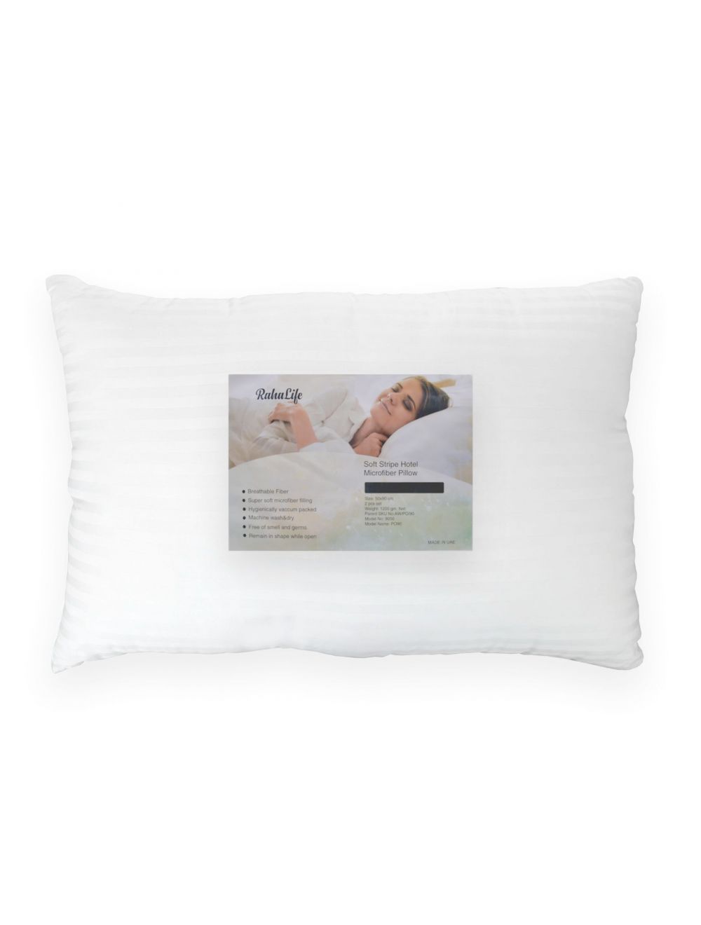 RahaLife Pack of 2 Soft Stripe Hotel Pillow Microfibre White 90x50 CM-AW/PO/90
