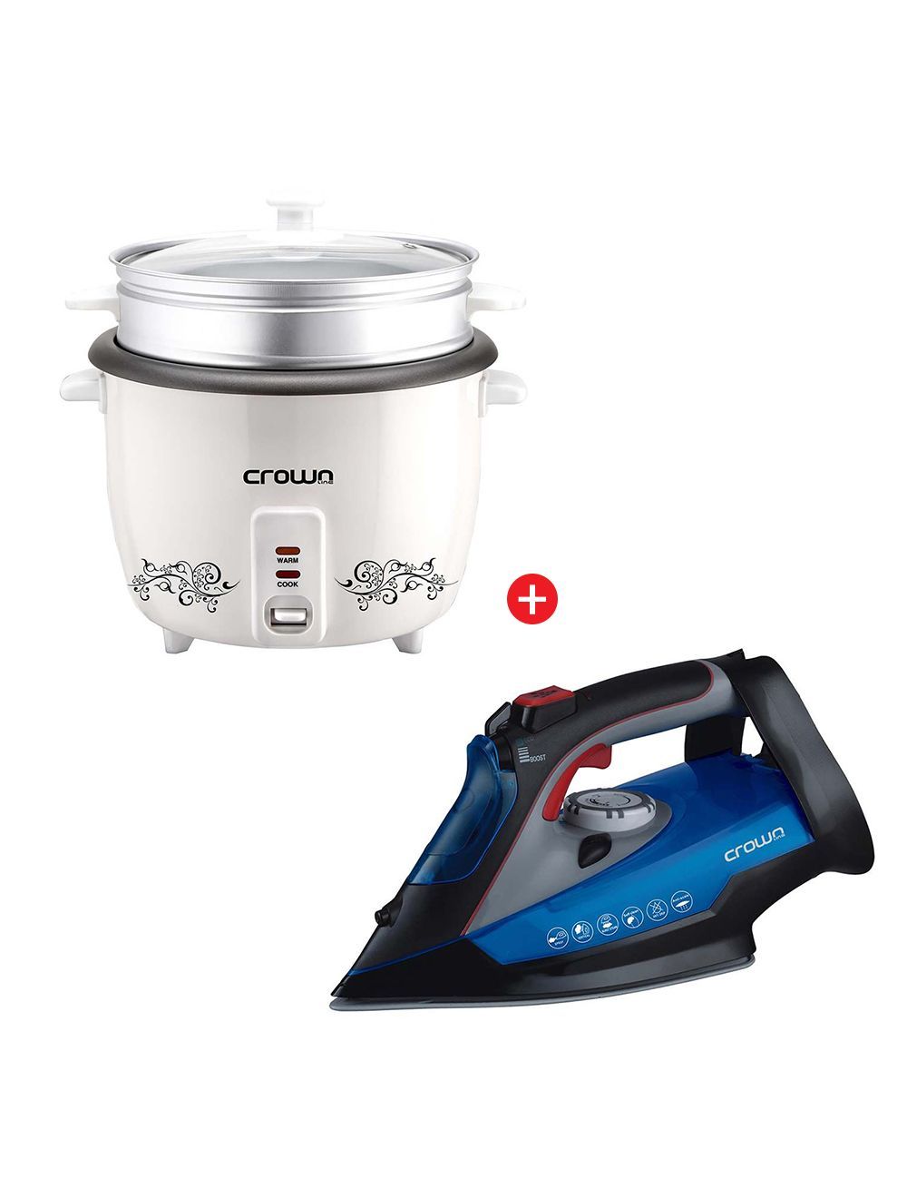 Crownline Rice Cooker, 1.0L + Crownline Steam & Dry Iron, 3000W-RC-169+SI-227