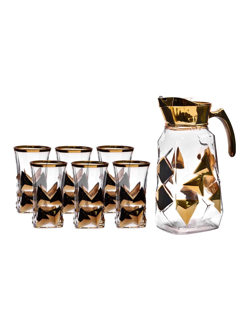 Gold-Plated 6-Piece Glass 8 oz and 1 Jug