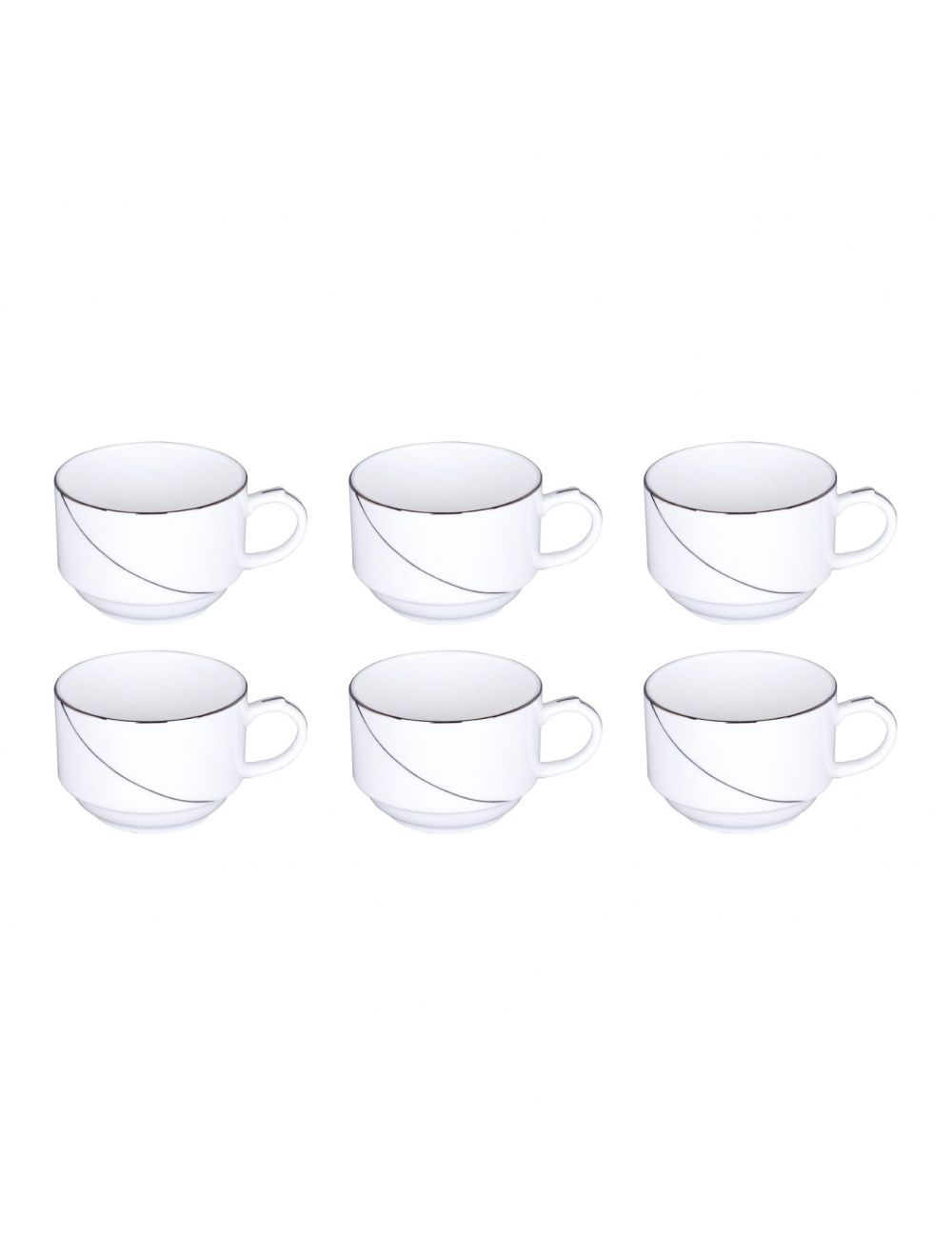 Royalford RF7227 New Bone China Cups with Silver Line, 6 Pcs