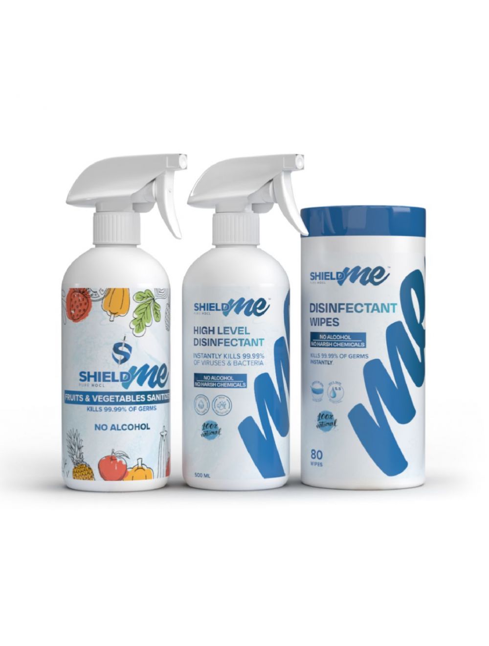 SHIELDme Kitchen Disinfection Package [500ML Fruits & Vegetables Sanitizer + 500ML Spray Disinfectant + 80 Disinfection Wipes Canister]-EV-GYLE-J0WR