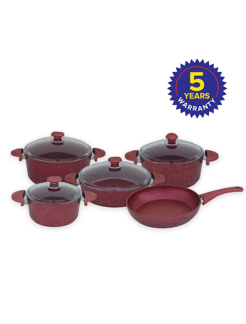 OMS 9 Pcs Red Granitec Cookware Set-3002 - Red