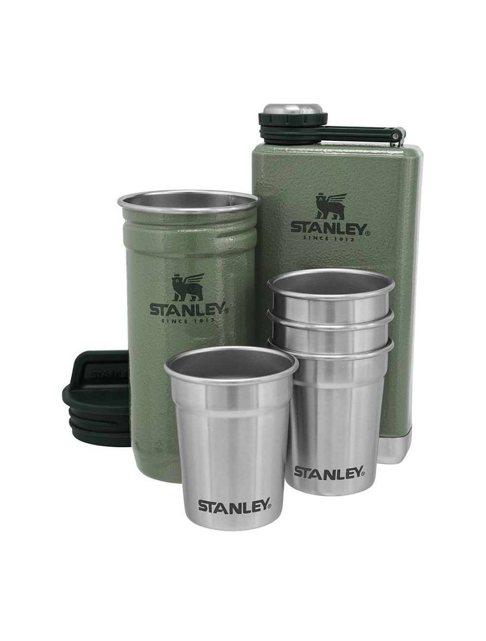 Stanley Adventure Pre-Party Shot Glass + Flask Set Hammertone Green-10-01883-034