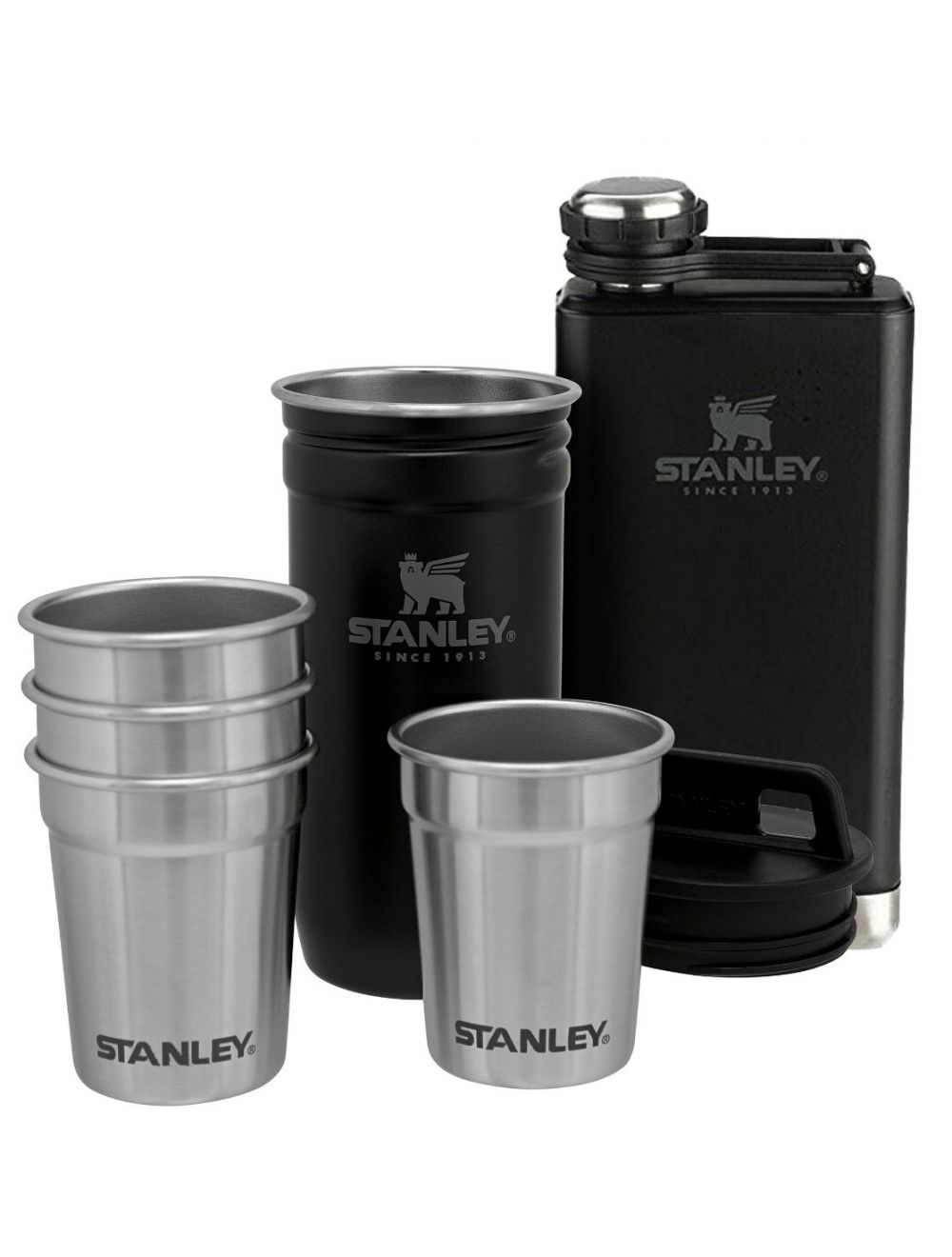Stanley Adventure Pre-Party Shot Glass + Flask Set Matte Black-10-01883-035