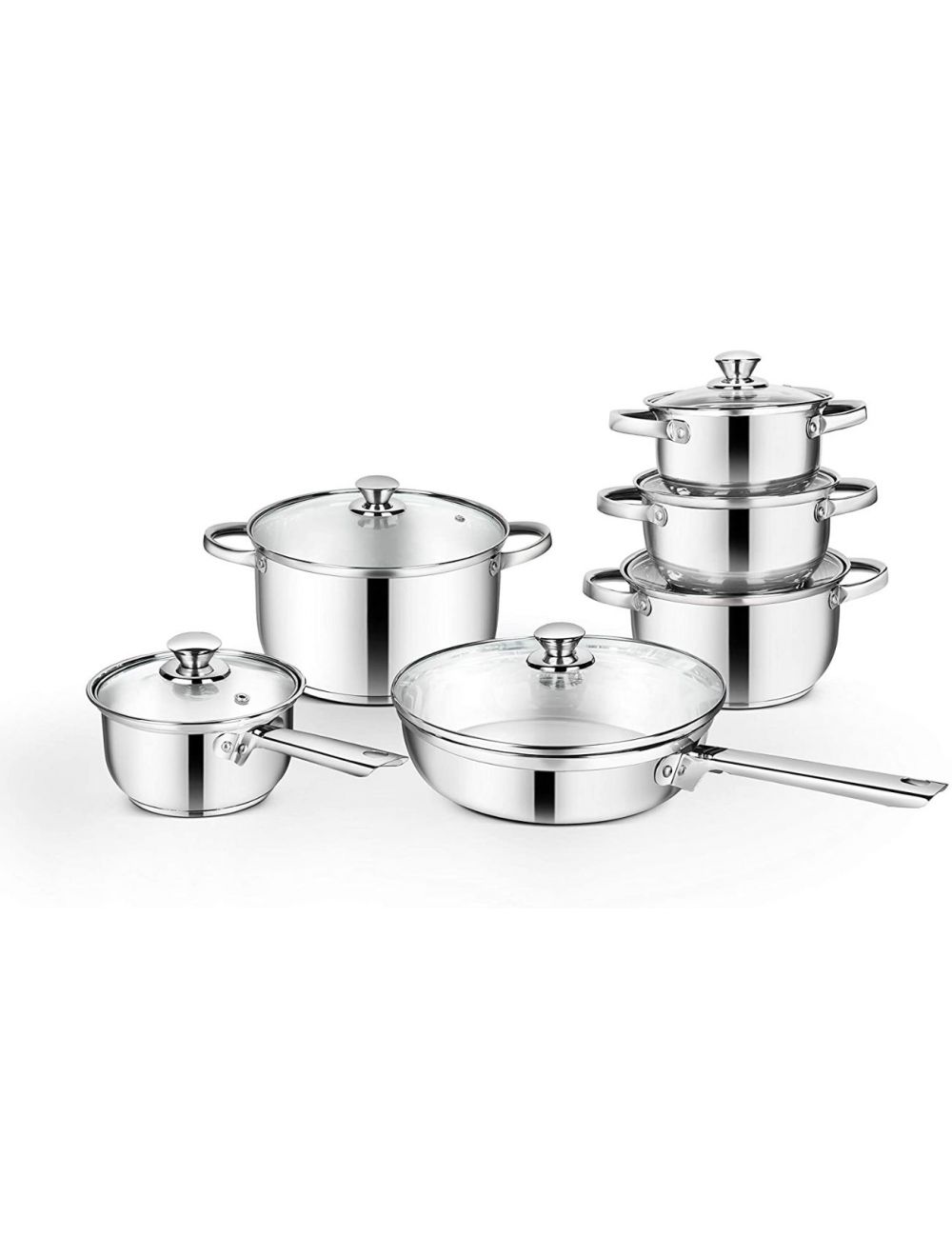 Classic Essentials 12-Pieces Stainless Steel Cookware Set Silver-CE-SV012