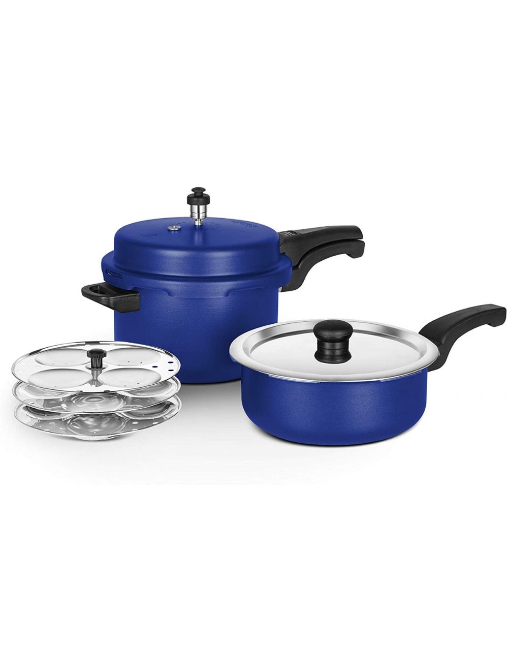 Classic Essentials 3-Piece Pressure Cooker Combo blue with Outer Lid Cooker with Pan & Idli Stand-CE-SV1403