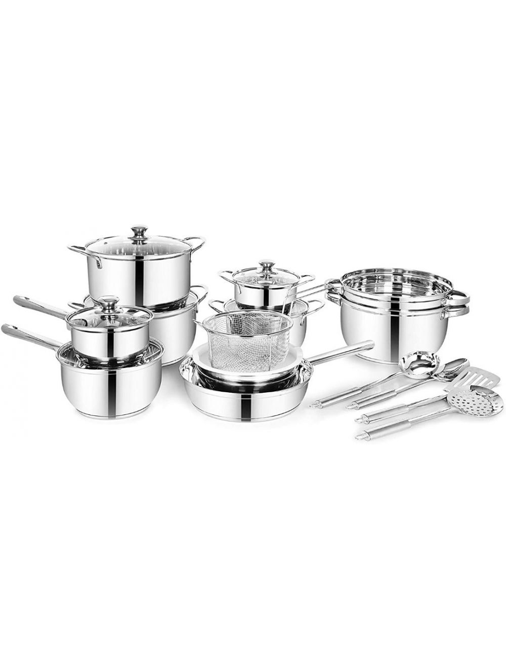 Classic Essentials 21-Piece Supreme Stainless Steel Cookware Set Silver-CE-SV21
