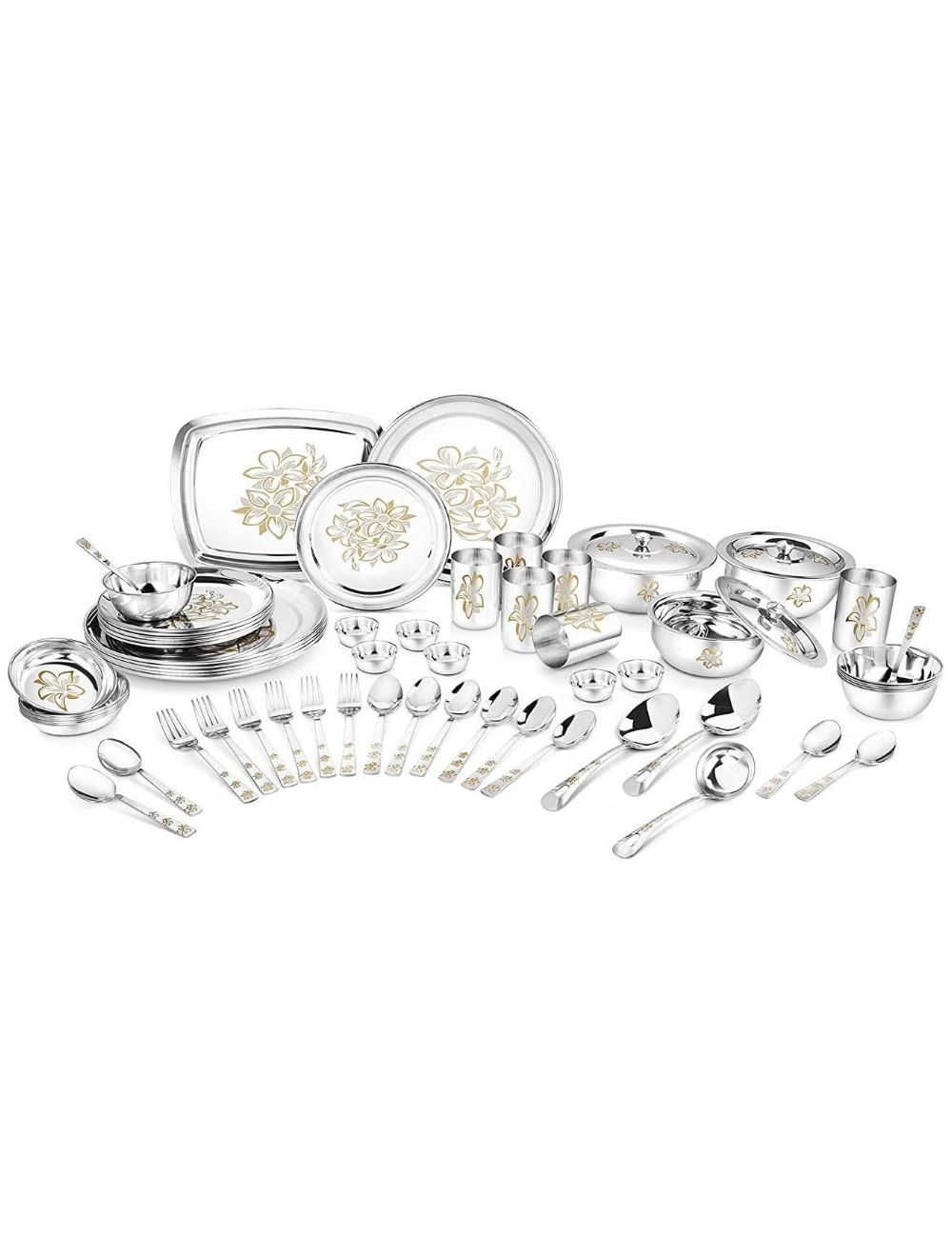 Classic Essentials 61 pcs Stainless Steel with Permanent Glory Laser Design Dinner Set-CE-SVG61