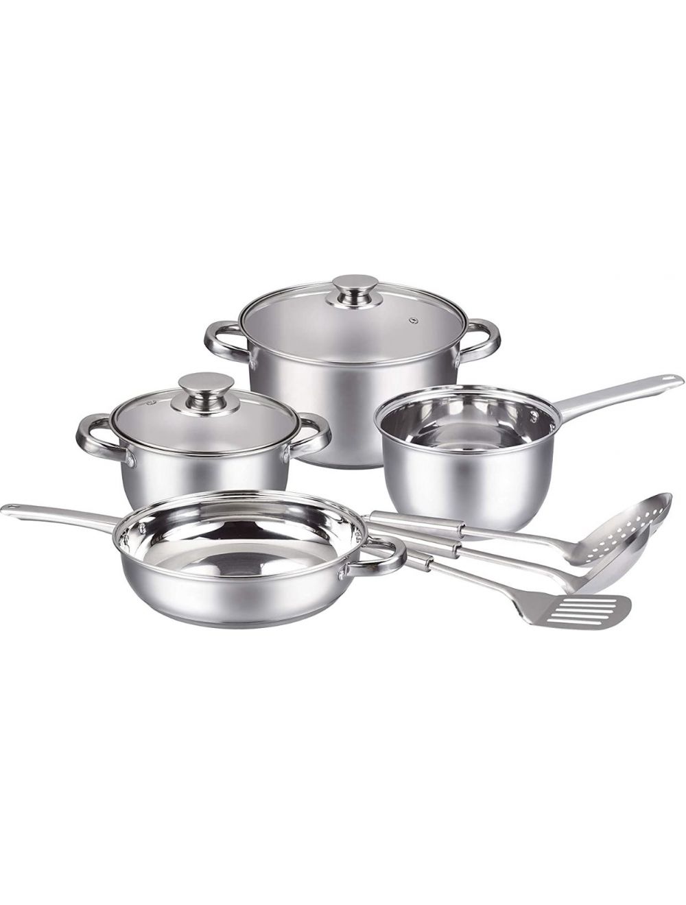 Insiya Stainless Steel Set Silver 9 Pcs Premium Cookware Set Silver-SV13