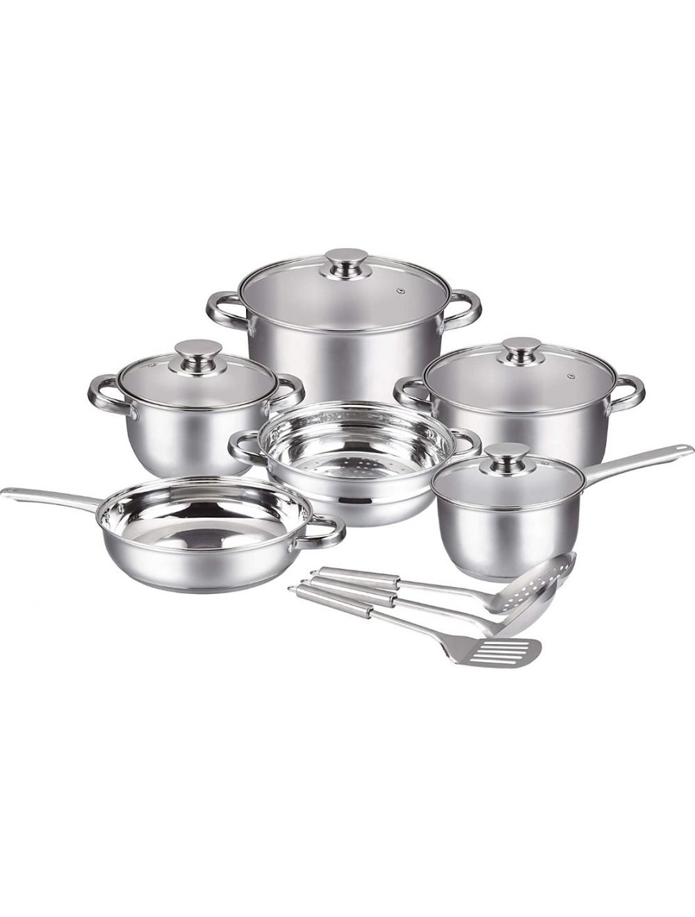 Insiya Stainless Steel Set Silver 13 Pcs Premium Cookware Set Silver