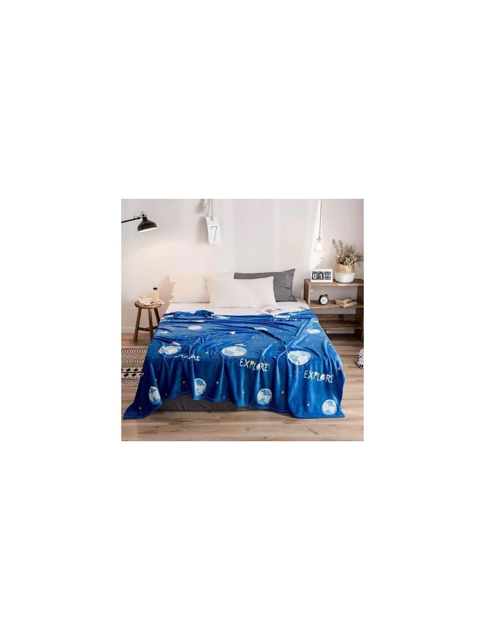 DEALS FOR LESS - Soft Fleece Blanket, Blue With Earth Design.-bhz32-04