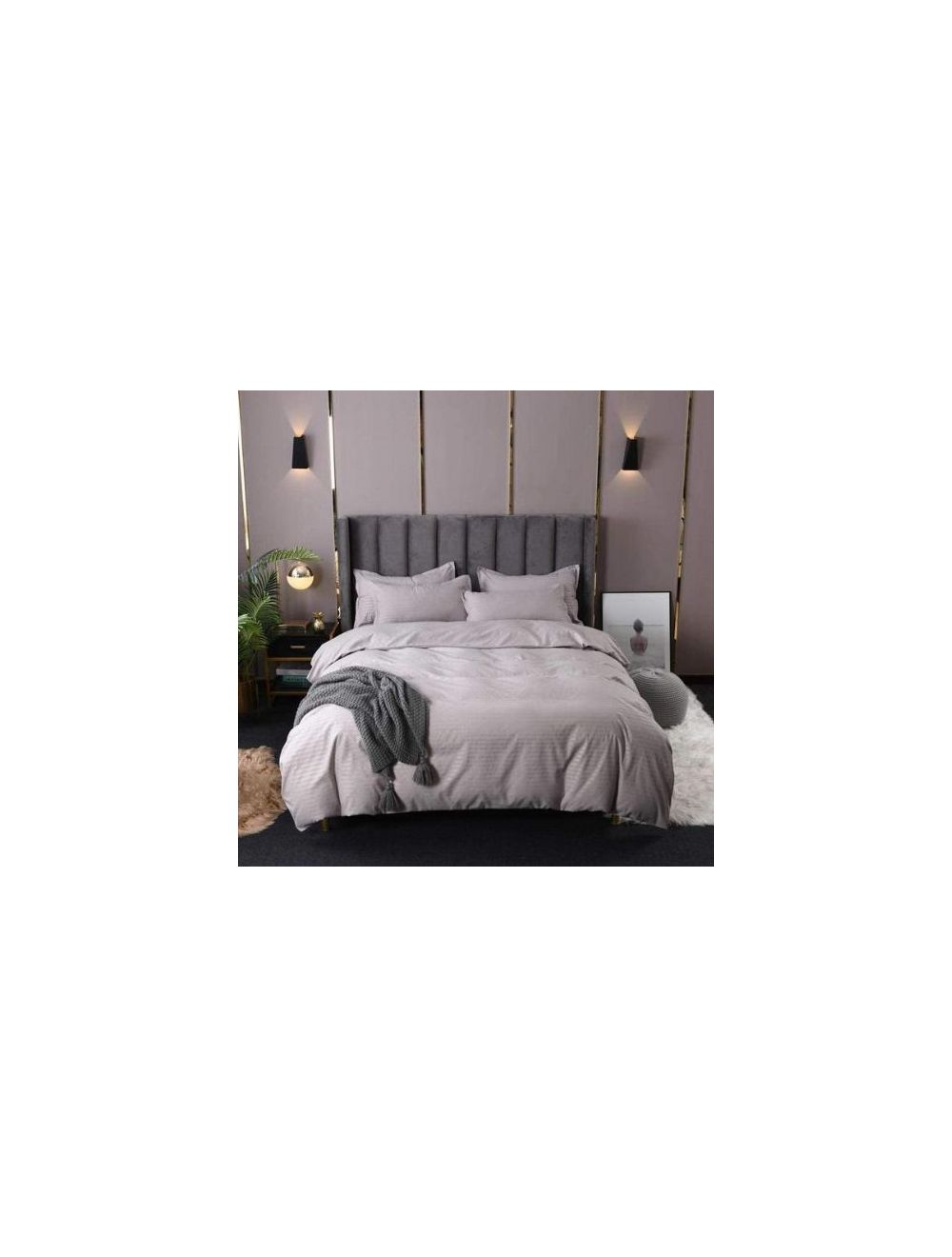 DEALS FOR LESS - King Size Bedding Set Of 6 Pieces, Plain Gray Striped Design.-hz14-28k