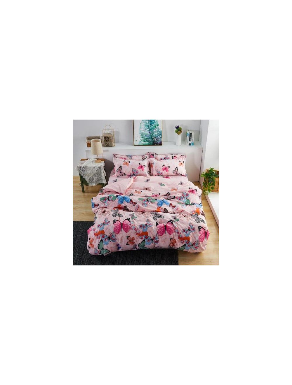 DEALS FOR LESS - Single Size, Duvet Cover, Bedding Set Of 4 Pieces, Pink Butterfly Design, 1 Duvet Cover + 1 Fitted Bedsheet + 2 Pillow Covers.-hz15-01s