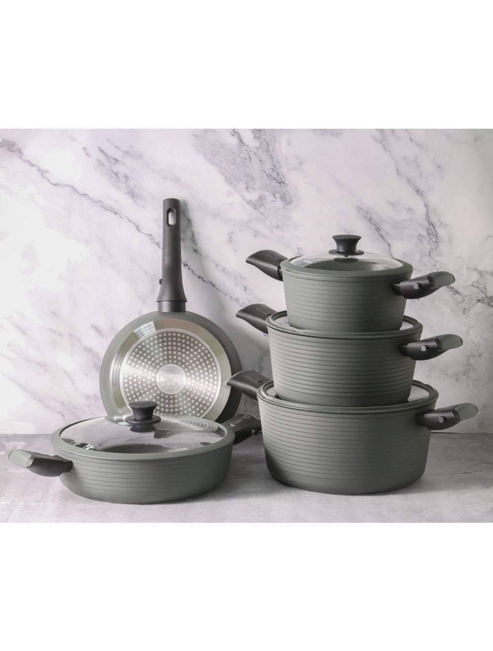 Pots and Pans Set with Detachable Handle - 12 Pcs Nonstick Ceramic