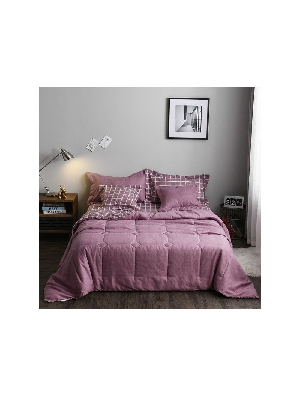 Rishahome 6 Piece Comforter Set (1 comforter+1 fitted sheet+ 2 Large pillow cases+2 medium pillow cases) Microfibre Beira bean King-BBKMH/06/55