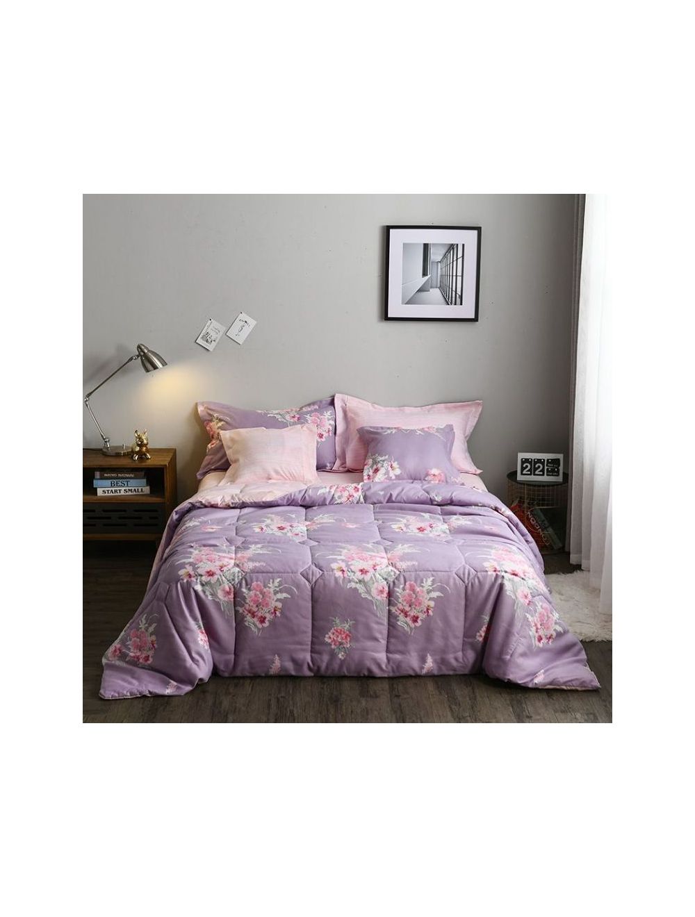 Rishahome 6 Piece Comforter Set (1 comforter+1 fitted sheet+ 2 Large pillow cases+2 medium pillow cases) Microfibre Fleur Delis King-FDKMH/06/31