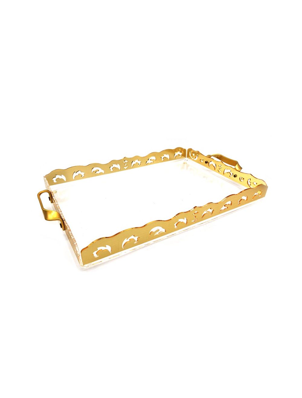 Large Rectangular Acrylic Gold-Plated Tray with Handle
