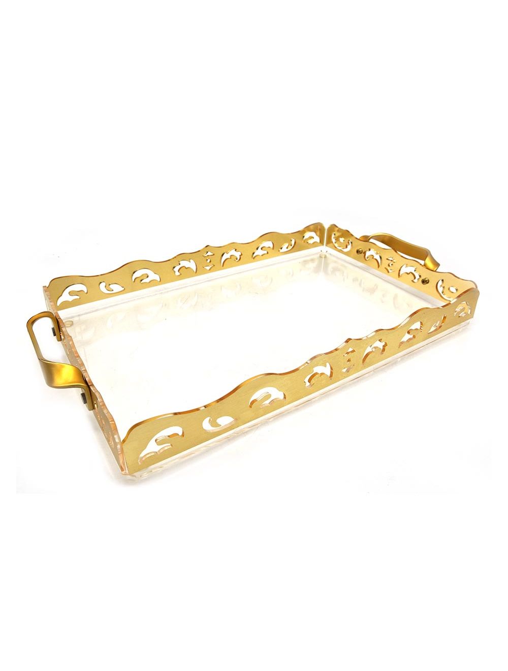 Medium Rectangular Acrylic Gold-Plated Tray with Handle