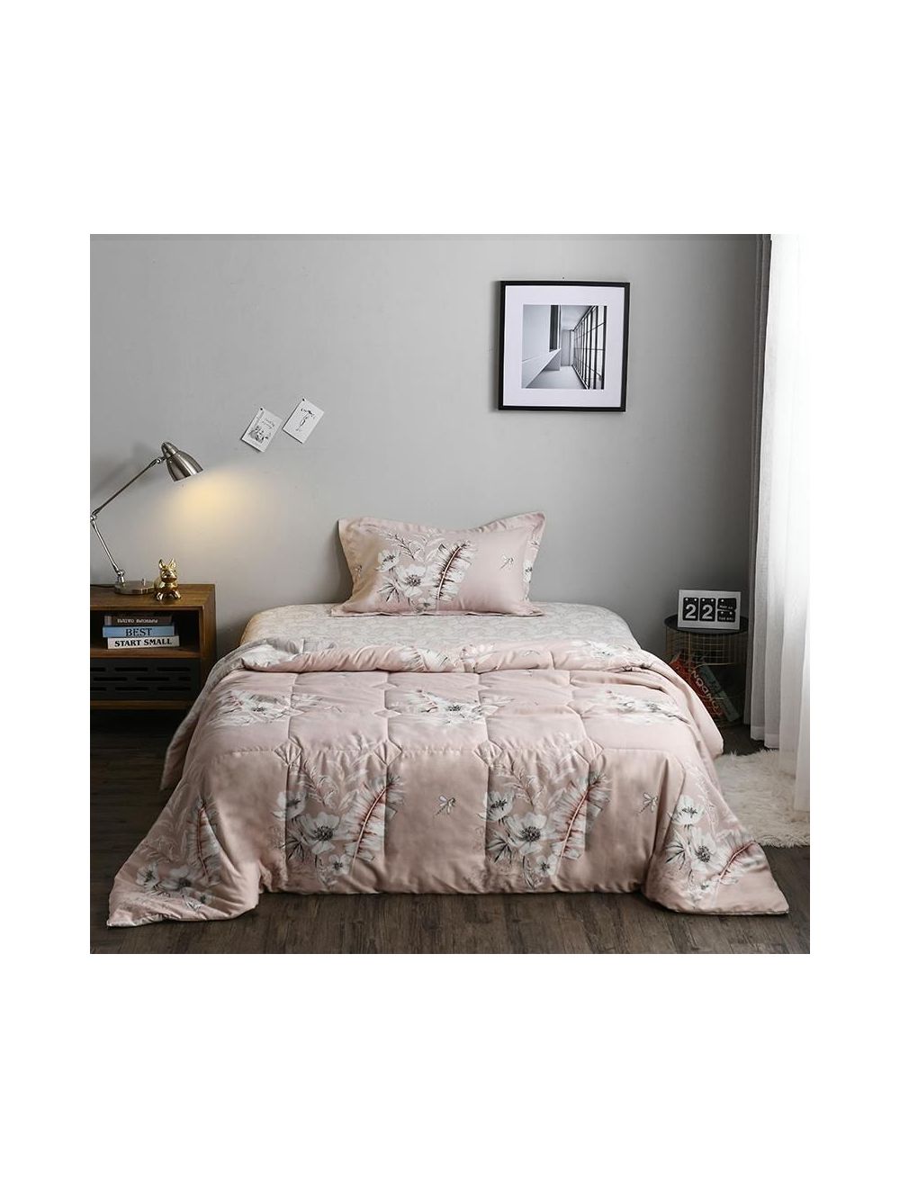 Rishahome 3 Piece Comforter Set (1 comforter+1 fitted sheet+1 Large pillow case) Microfibre Damask Crème Single-DCSMH/03/36