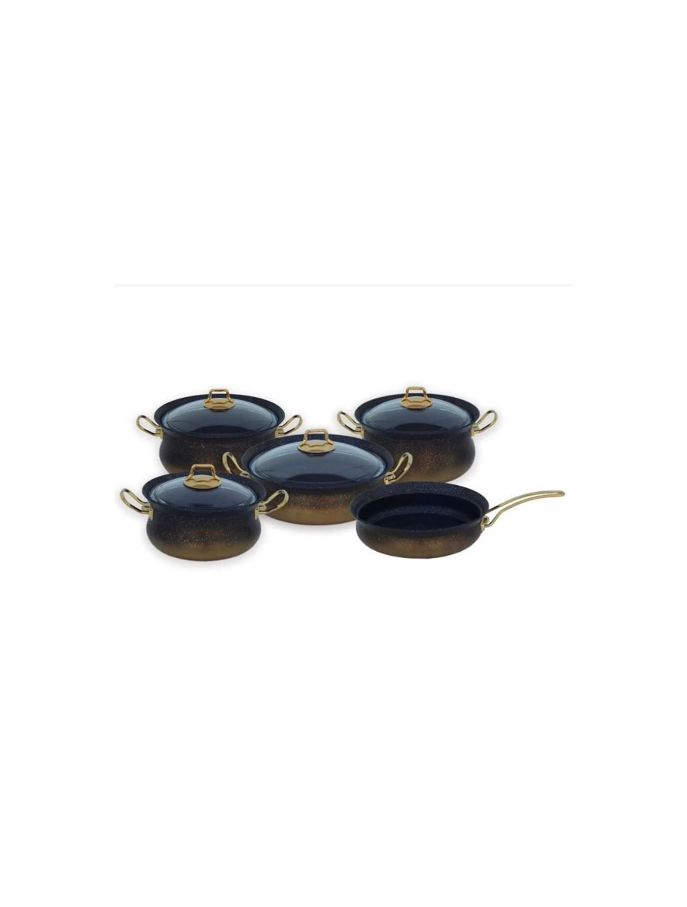 OMS 9 Pcs Black Gold Induction Safe Granitec Cookware Set-3045 Gold