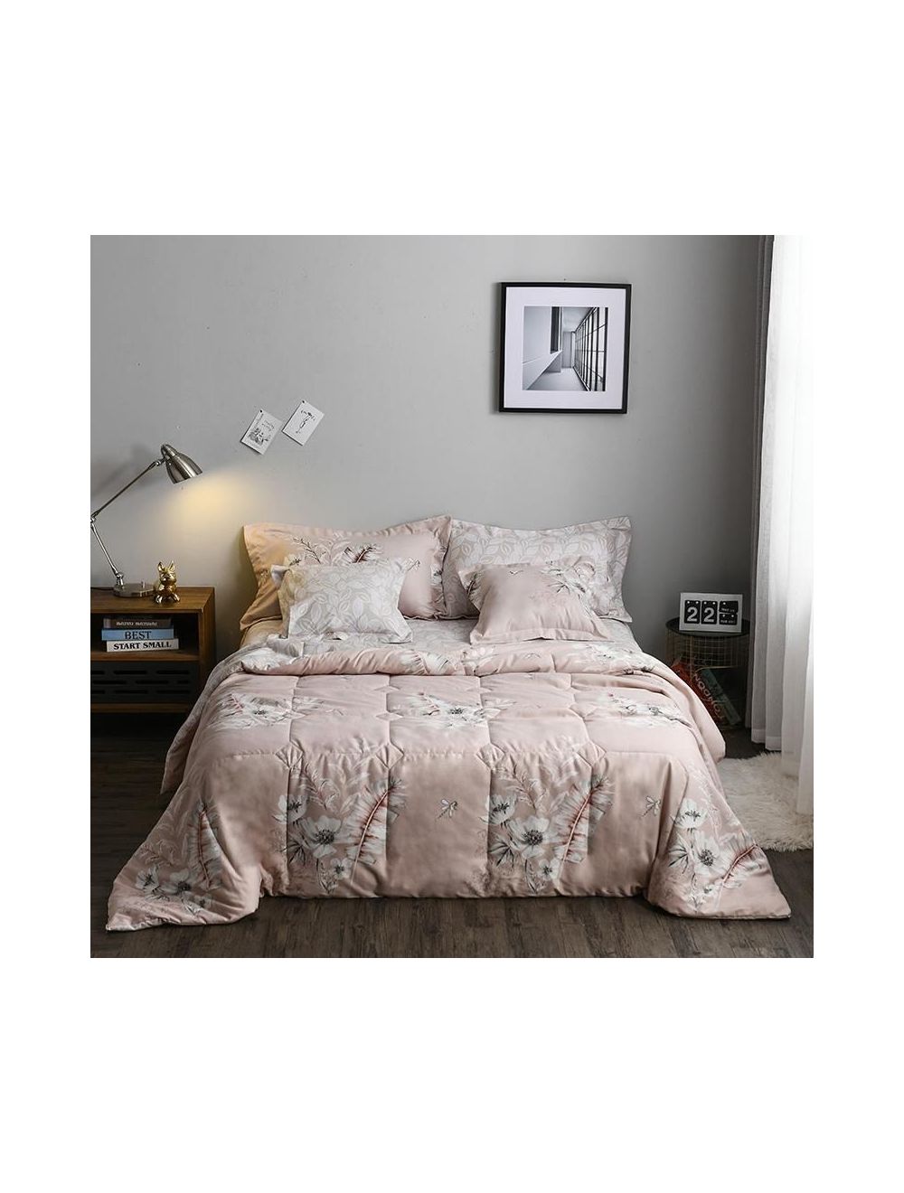 Rishahome 6 Piece Comforter Set (1 comforter+1 fitted sheet+ 2 Large pillow cases+2 medium pillow cases) Microfibre Damask Crème King-DCKMH/06/34