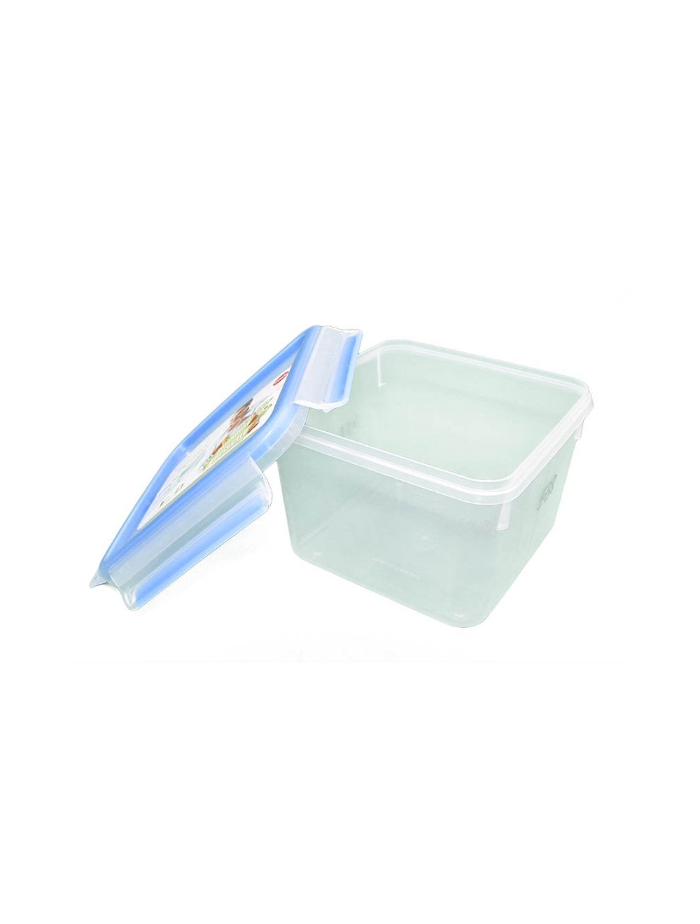 Clip and  Close Square Food Storage Container With Lid - Transparent/Blue 1.75L