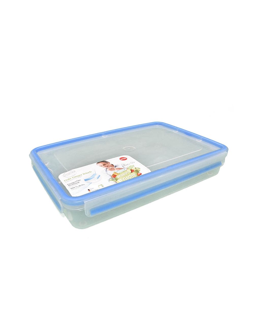 Clip & Close Rectangular Food Storage Container With Lid - Transparent/Blue 2.6L