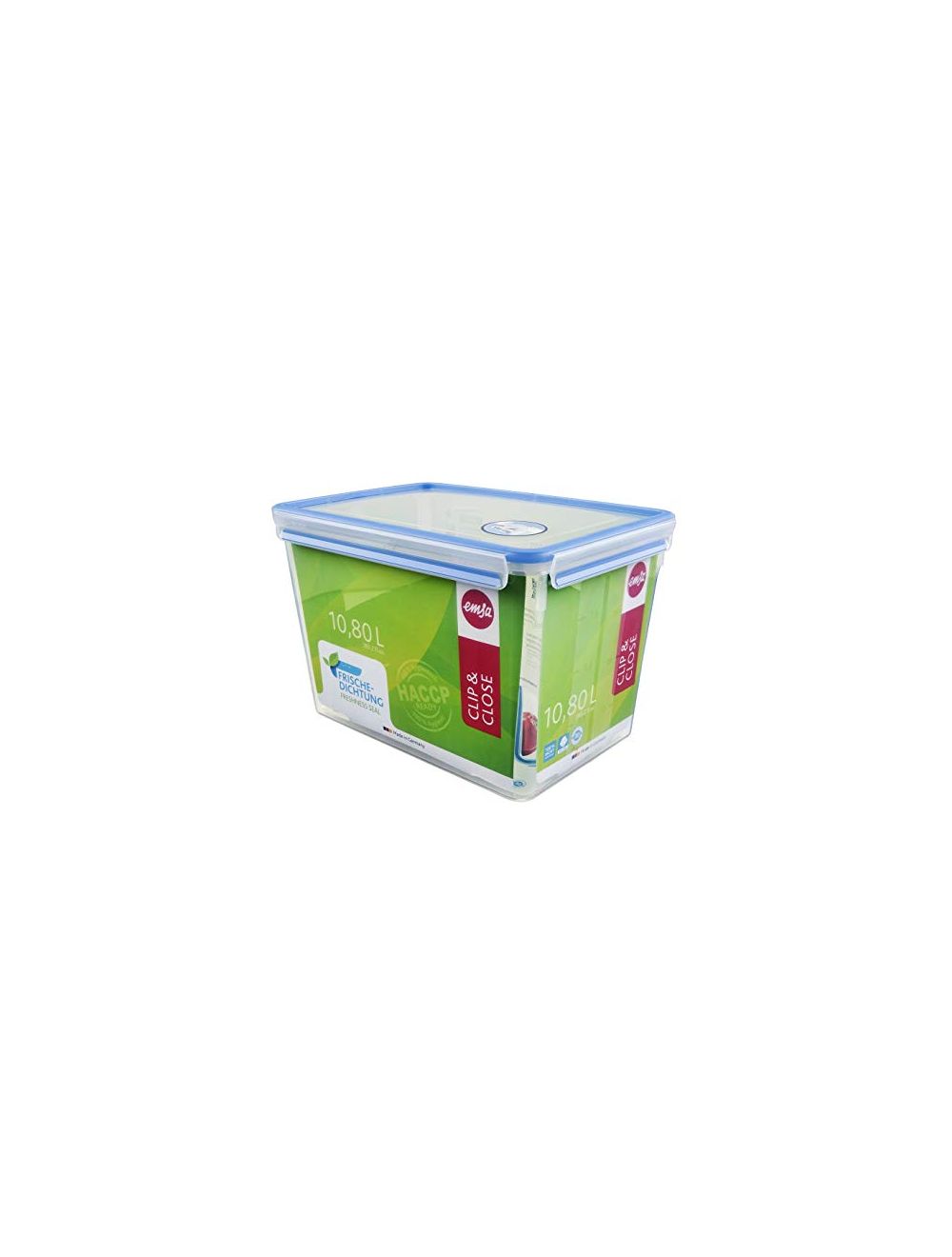 Clip & Close Rectangular Food Storage Container With Lid - Transparent/Blue 10.8L