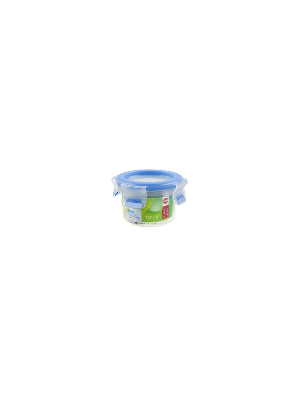 Clip & Close Round Food Storage Container With Lid - Transparent/Blue 0.15L