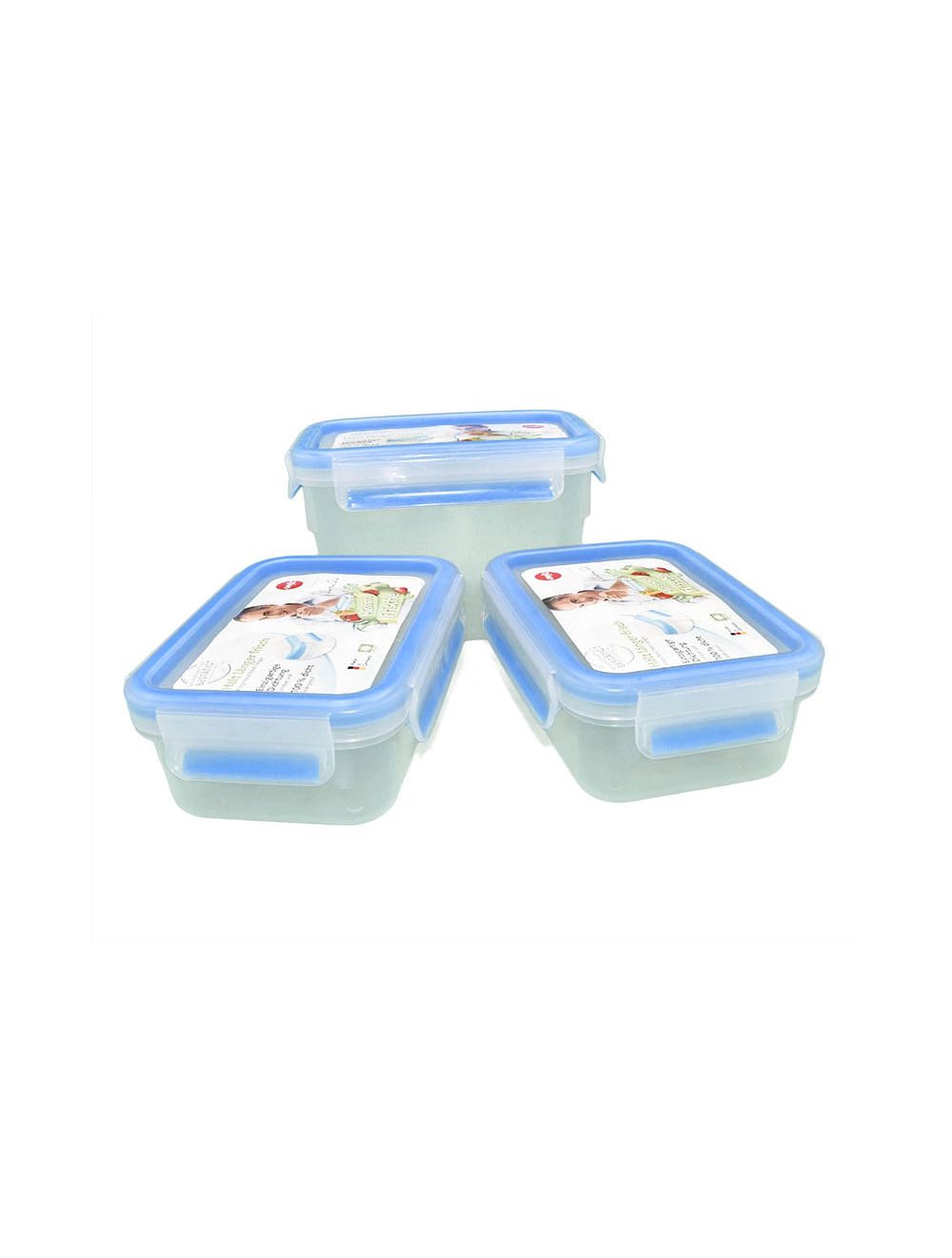 Emsa Set of 3 Square Clip & Close Food Container 2 x 0.55 L, 1x 1.1 L