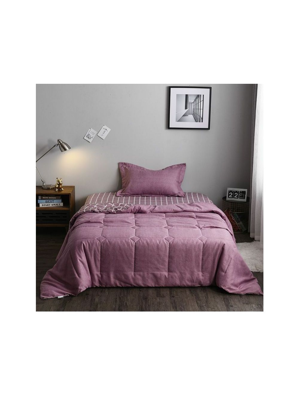 Rishahome 3 Piece Comforter Set (1 comforter+1 fitted sheet+1 Large pillow case) Microfibre Beira Bean Single-BBSMH/03/57