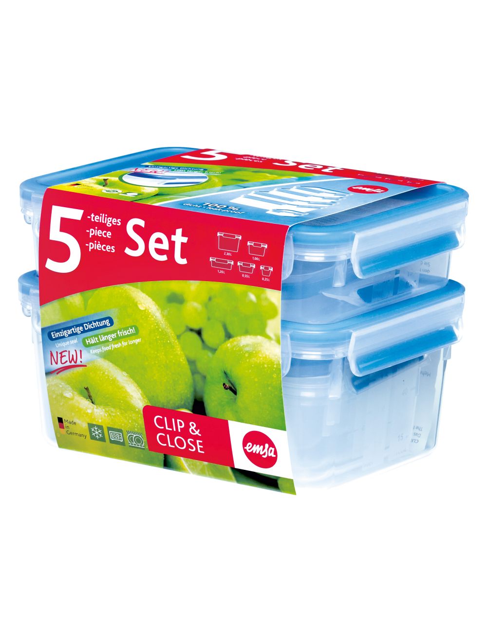 Clip & Close Set Of Storage Boxes Various Sizes Transparent/Blue 5 PC