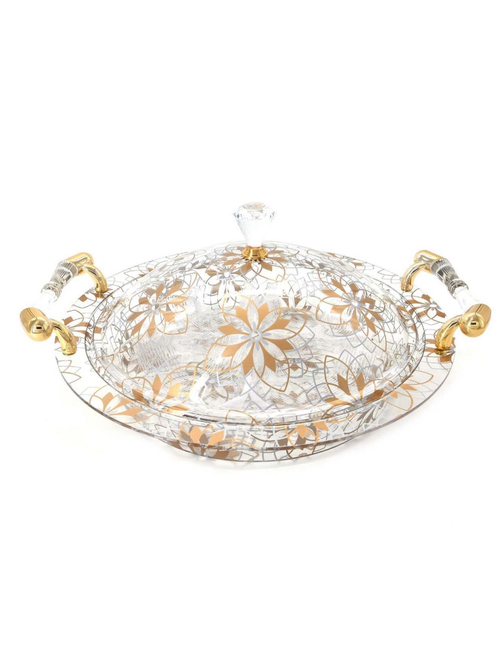 Round Flower Decor Bowl With Lid Gold/Silver 4 Pc 33 x 12 cm