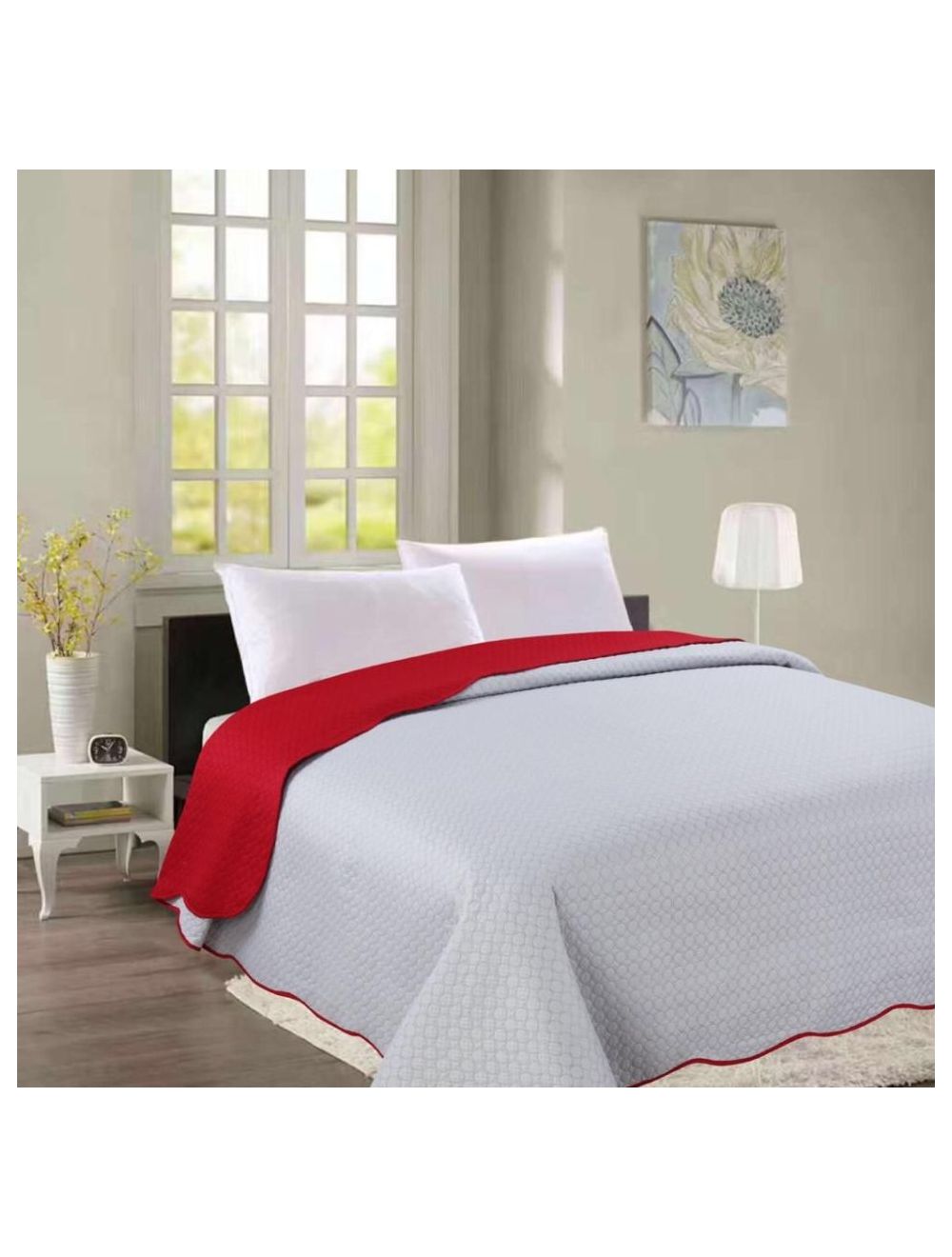 Rahalife 3 Piece Reversible Laser Quilted Bedspread/Quilt Set Polyester Grey/Maroon King-RLBS/K3/22