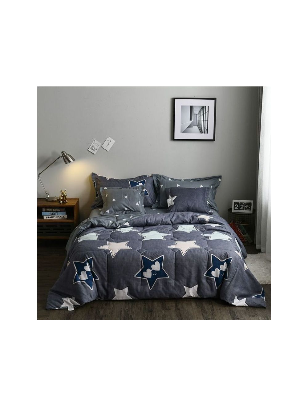 Rishahome 6 Piece Comforter Set (1 comforter+1 fitted sheet+ 2 Large pillow cases+2 medium pillow cases) Microfibre Stary Sky King-SSKMH/06/13