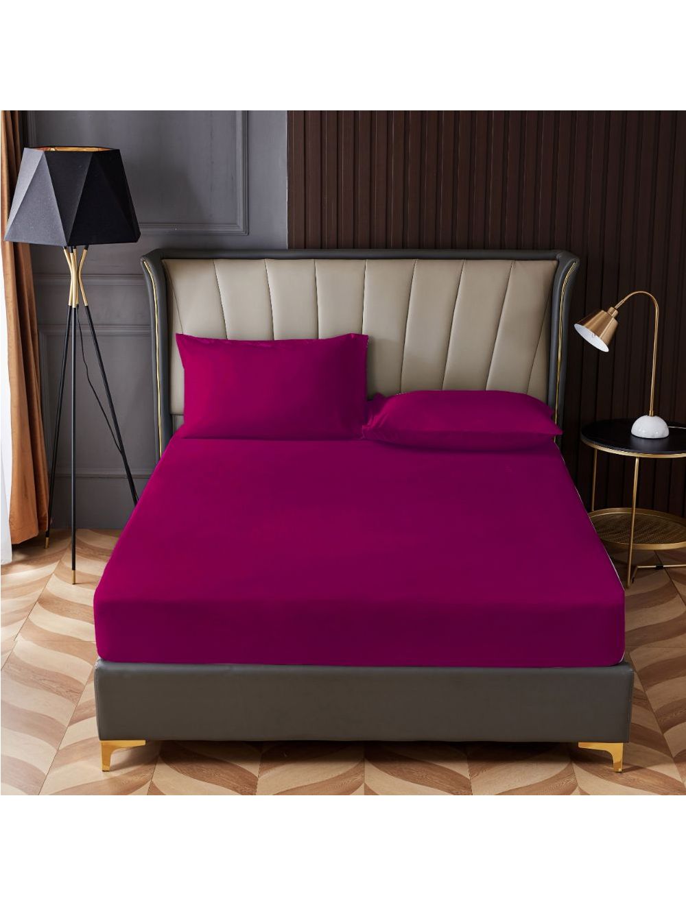 Rahalife 3-Piece Plum Coloured Microfiber Fitted Bedsheet Set Queen Size ( 1 Fitted Bedsheet + 2 Pillow Cases)-4BSMQP1038