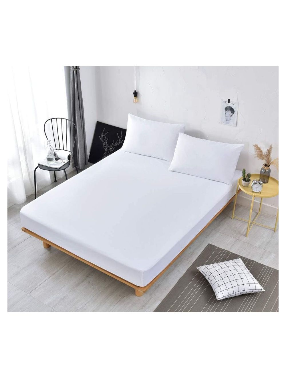 Rishahome 3-Piece Solid 180 TC Cotton Bedsheet Set Queen Size, Premium Collection ( 1 Bedsheet + 2 Pillow Cases) White-4BSWPCQ1104