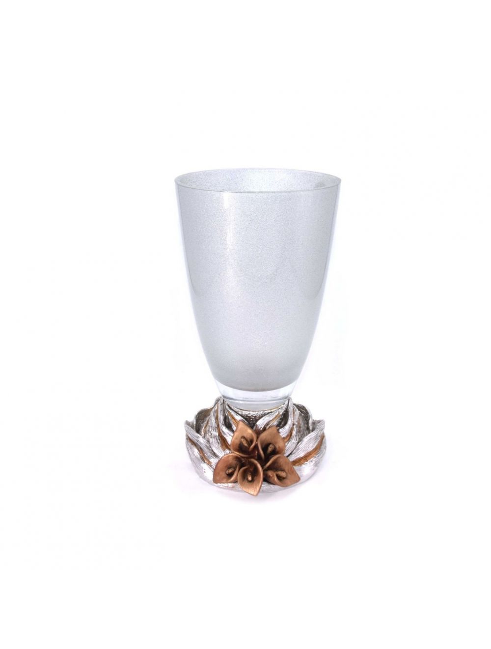 Silver Color Vase With Brown Flower Design In Stand 30 cm